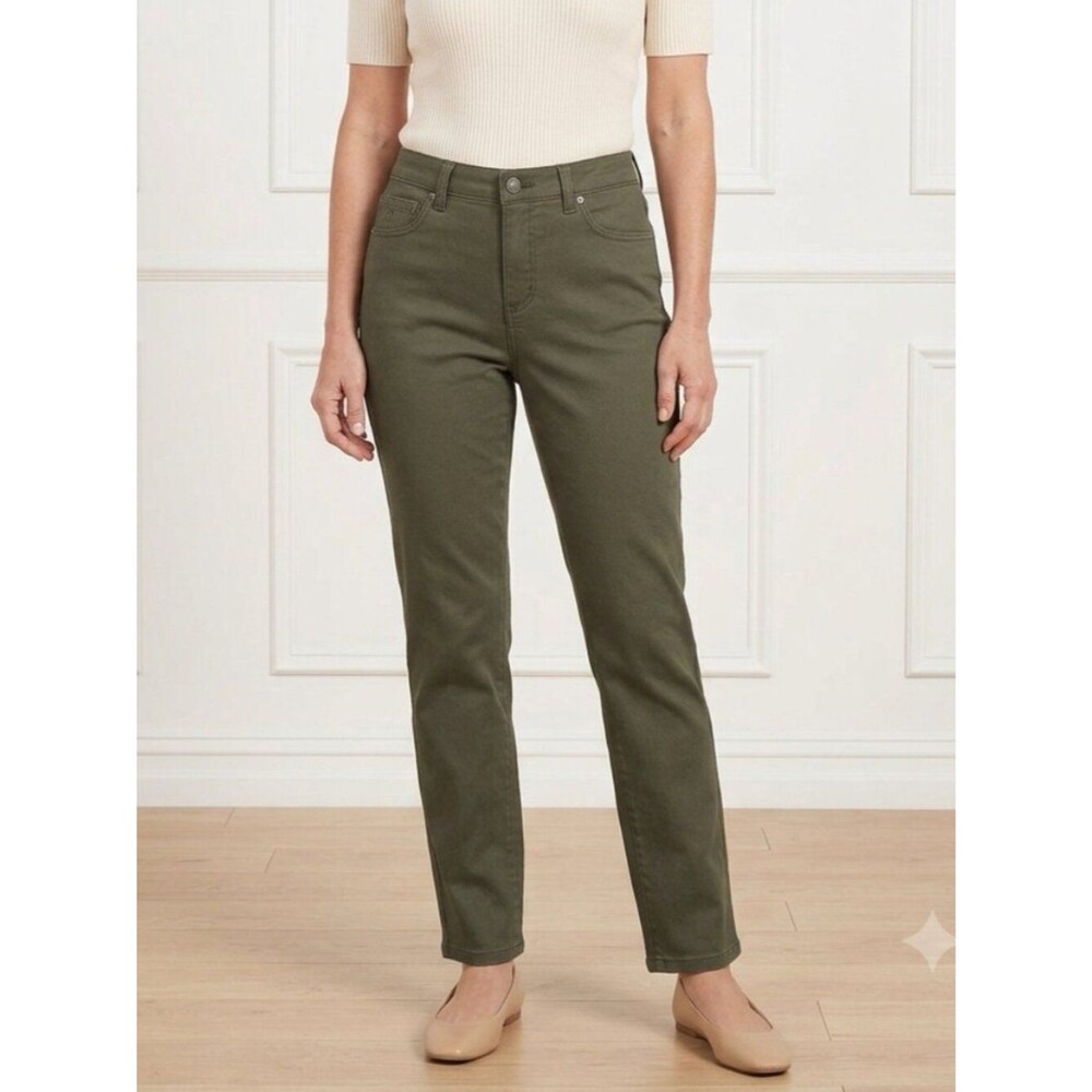 Gloria Vanderbilt Straight Leg Pants Olive Green Size 6S Fall Earthy Normcore